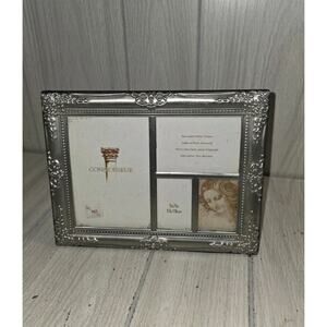 Vtg Connoisseur 4 Photo Picture Frame Silver Black Velvet Easle Back Embossed